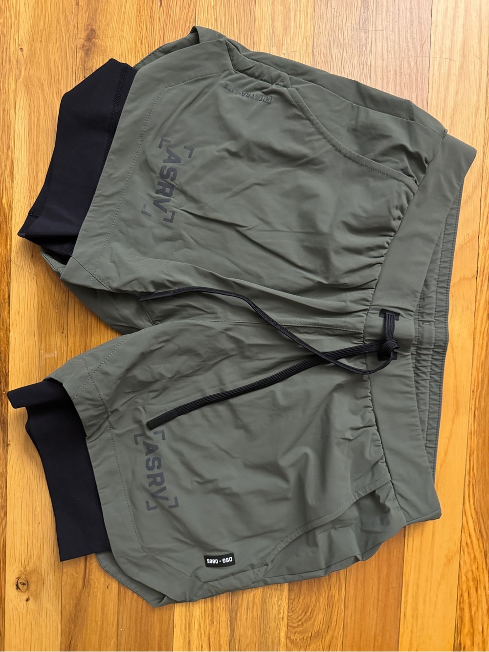ASRV Olive Performance Athletic Shorts with Black Cuffs